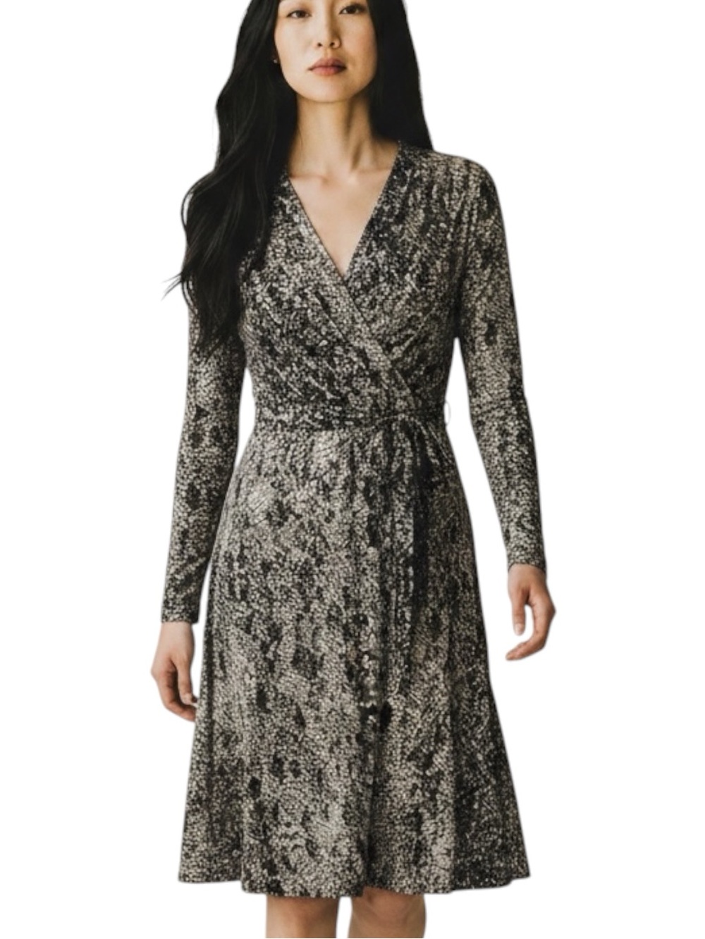 Jones New York Brown Tan Animal Print Faux Wrap Dress NWOT Size 8